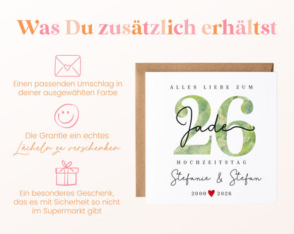 Jadehochzeit Karte - Jadezahl 26 - personalisiert