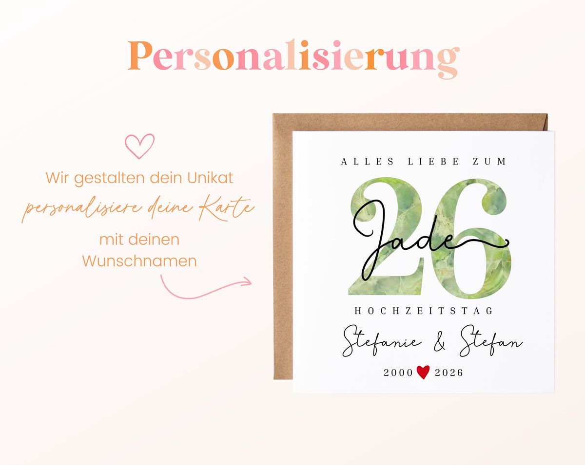 Jadehochzeit Karte - Jadezahl 26 - personalisiert
