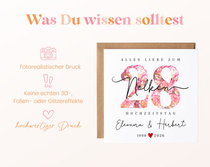 Nelkenhochzeit Karte - Blütenzahl 28 - personalisiert