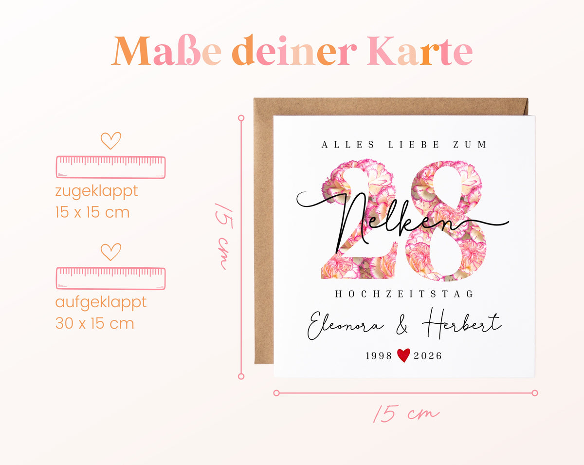 Nelkenhochzeit Karte - Blütenzahl 28 - personalisiert