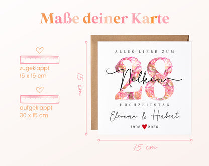 Nelkenhochzeit Karte - Blütenzahl 28 - personalisiert