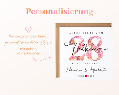 Nelkenhochzeit Karte - Blütenzahl 28 - personalisiert