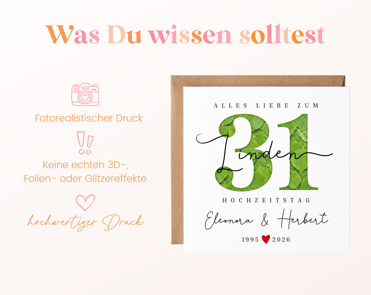 Lindenhochzeit Karte - Blattzahl 31 - personalisiert