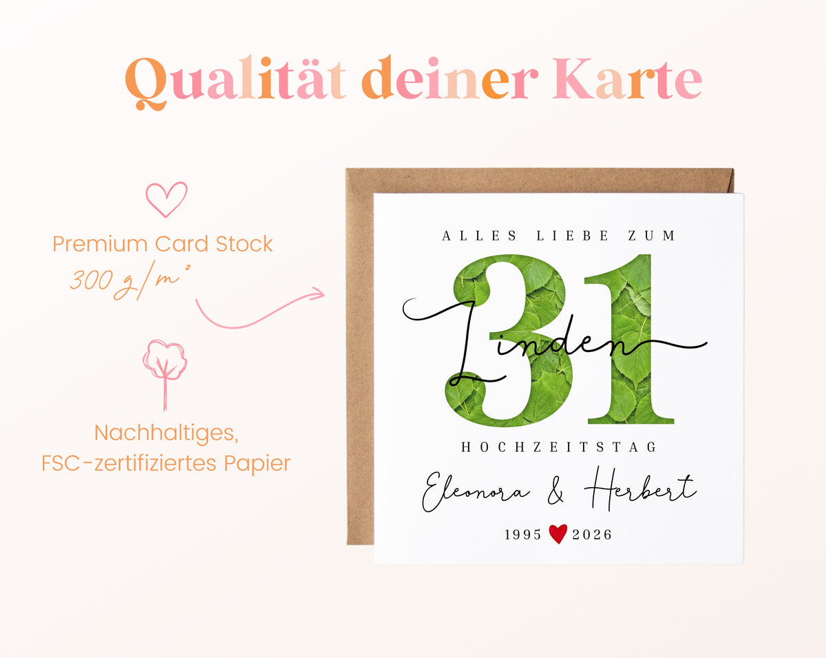 Lindenhochzeit Karte - Blattzahl 31 - personalisiert