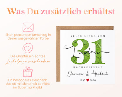 Lindenhochzeit Karte - Blattzahl 31 - personalisiert