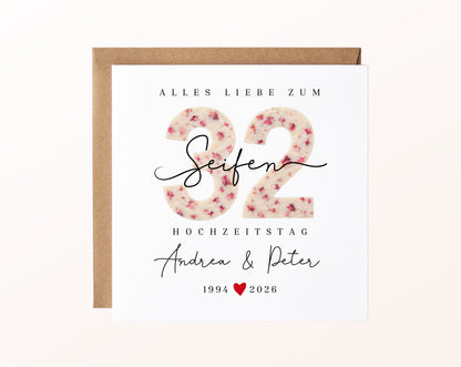 Seifenhochzeit Karte - Seifenzahl 32 - personalisiert