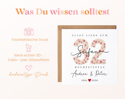 Seifenhochzeit Karte - Seifenzahl 32 - personalisiert