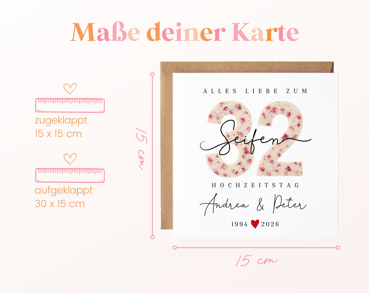 Seifenhochzeit Karte - Seifenzahl 32 - personalisiert