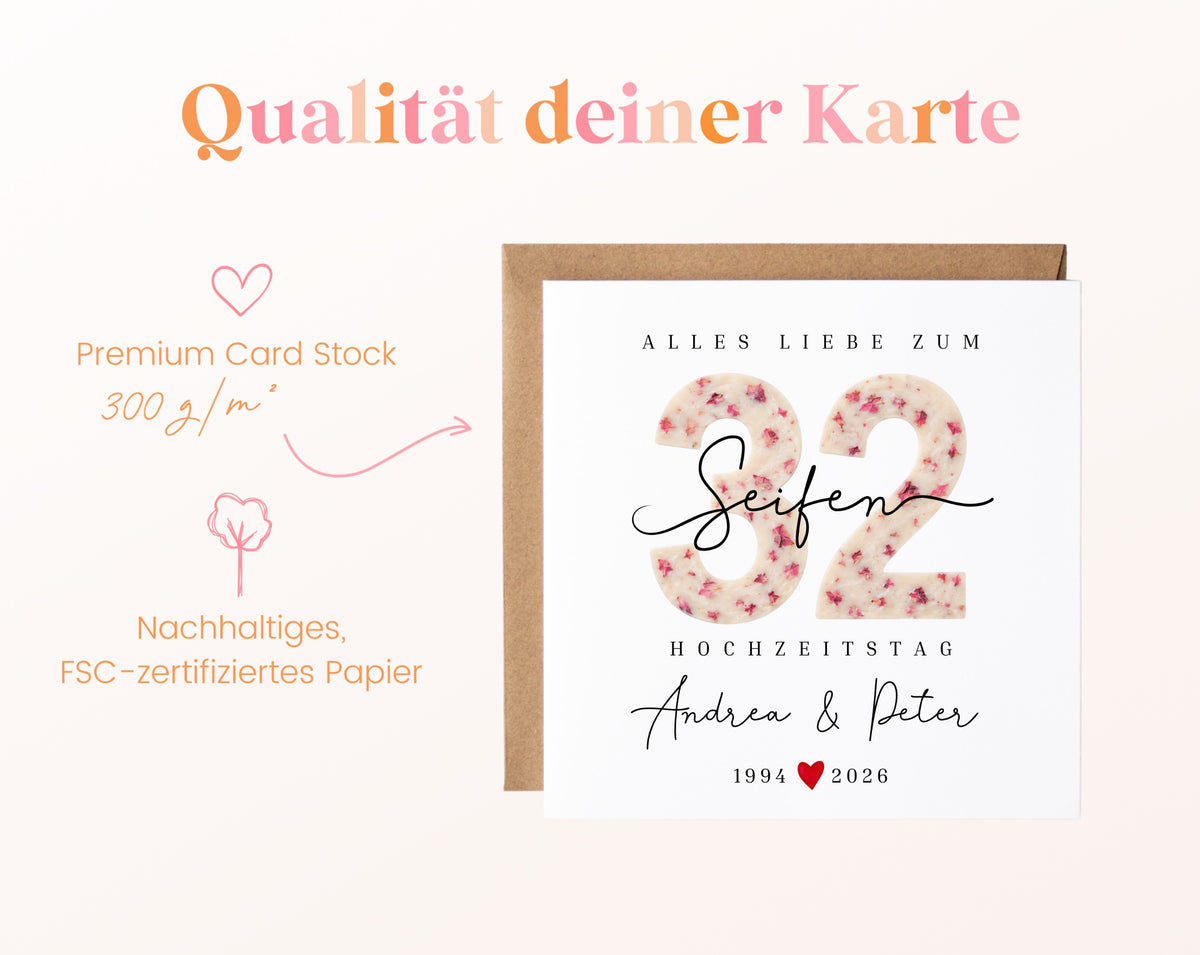 Seifenhochzeit Karte - Seifenzahl 32 - personalisiert