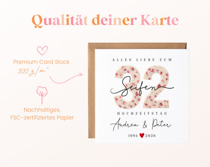 Seifenhochzeit Karte - Seifenzahl 32 - personalisiert