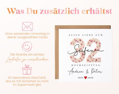 Seifenhochzeit Karte - Seifenzahl 32 - personalisiert