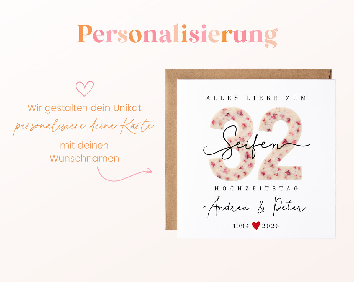 Seifenhochzeit Karte - Seifenzahl 32 - personalisiert