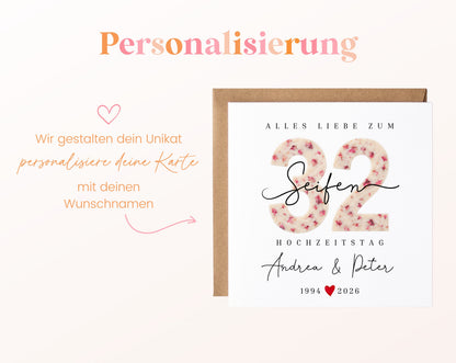 Seifenhochzeit Karte - Seifenzahl 32 - personalisiert