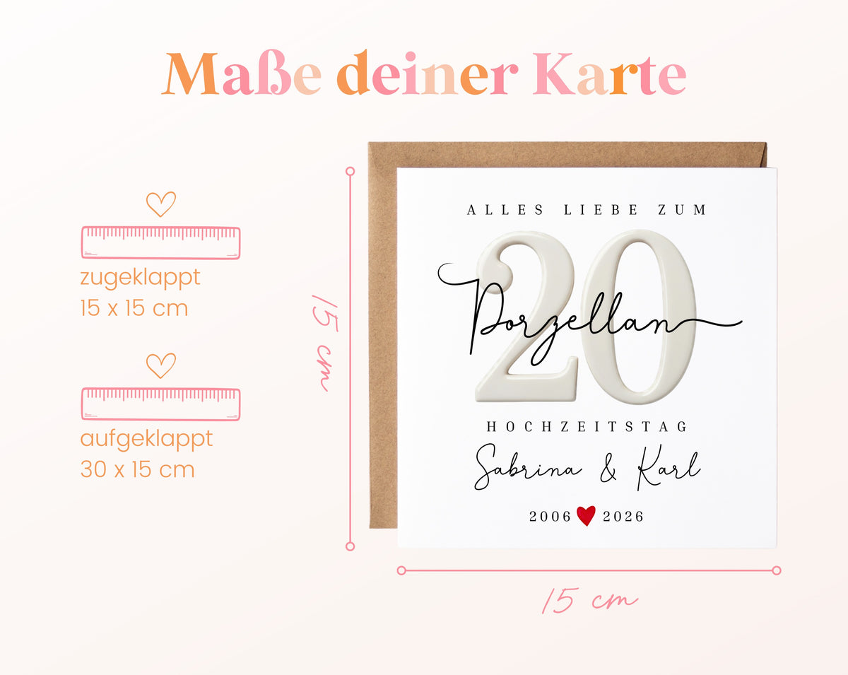 Porzellanhochzeit Karte - Porzellanzahl 20 - personalisiert