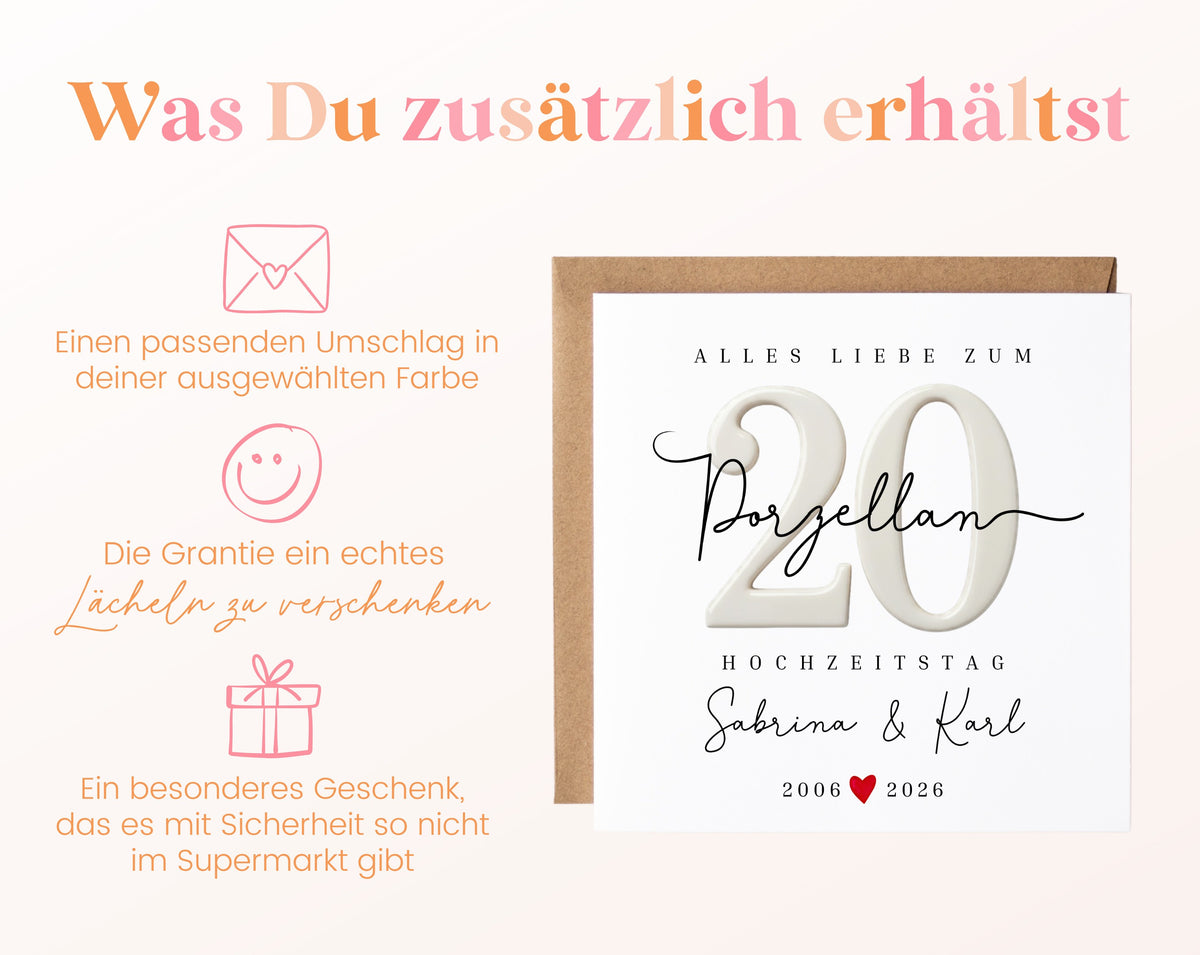 Porzellanhochzeit Karte - Porzellanzahl 20 - personalisiert