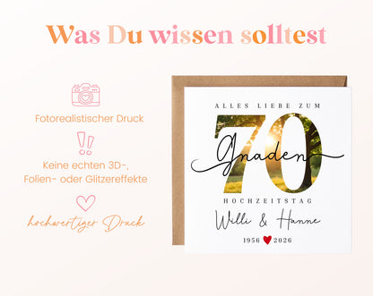Gnadenhochzeit Karte - Naturmotiv Zahl 70 - personalisiert