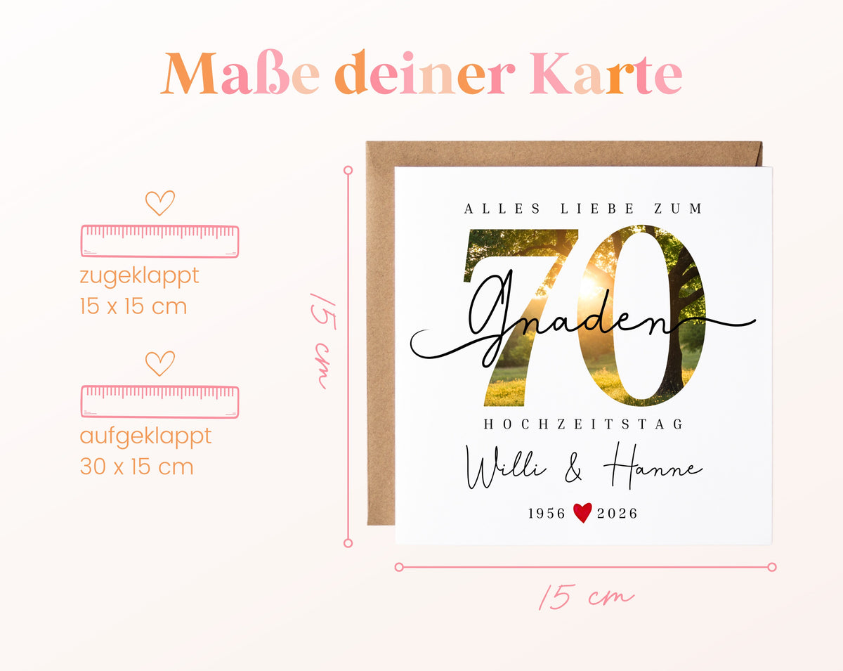 Gnadenhochzeit Karte - Naturmotiv Zahl 70 - personalisiert