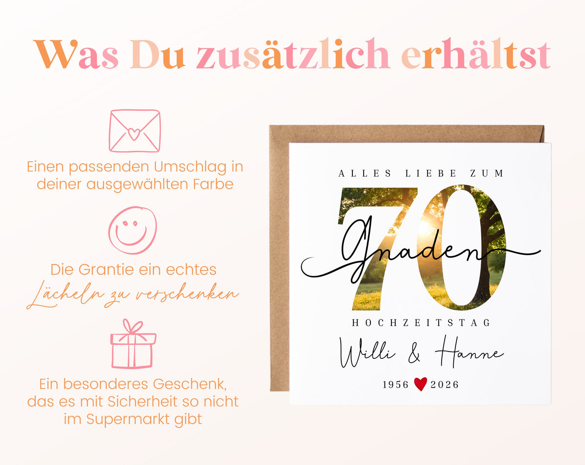 Gnadenhochzeit Karte - Naturmotiv Zahl 70 - personalisiert