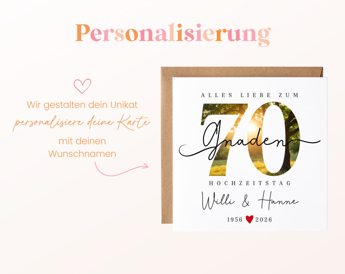 Gnadenhochzeit Karte - Naturmotiv Zahl 70 - personalisiert