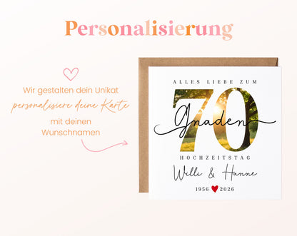 Gnadenhochzeit Karte - Naturmotiv Zahl 70 - personalisiert