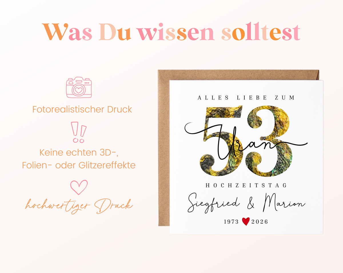 Uranhochzeit Karte - Mineralzahl 53 - personalisiert