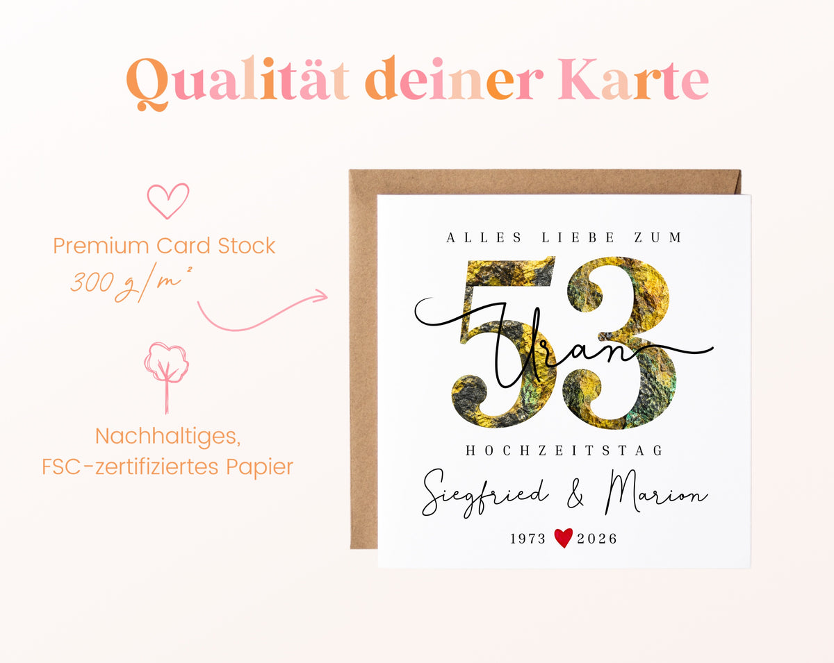 Uranhochzeit Karte - Mineralzahl 53 - personalisiert