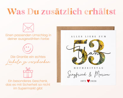 Uranhochzeit Karte - Mineralzahl 53 - personalisiert