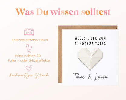 Hinweis zur Papierherz-Karte: fotorealistischer Druck ohne echte 3D-, Folien- oder Glitzereffekte