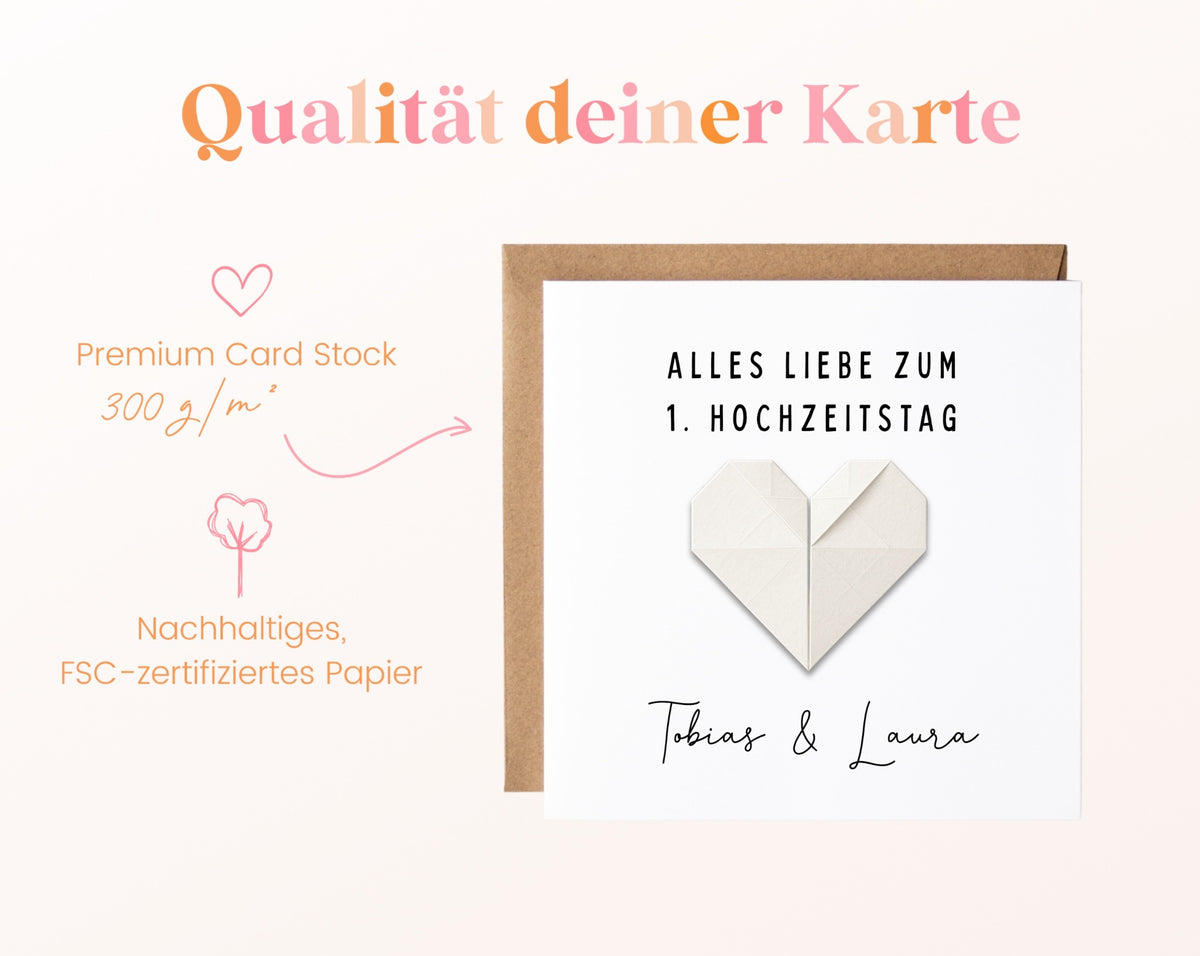 Papierherz-Karte auf 300 g/m² Kartenkarton aus FSC-zertifiziertem Papier