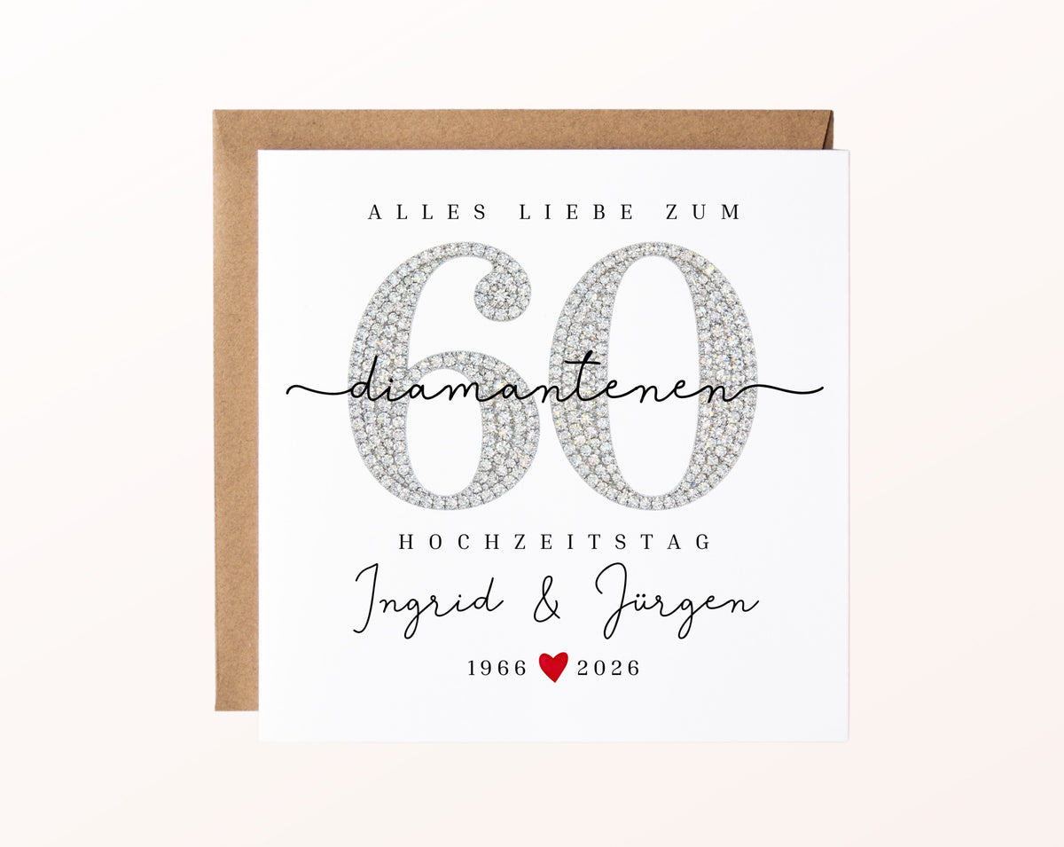 Diamantene Hochzeit Karte - Zahl 60 - personalisiert