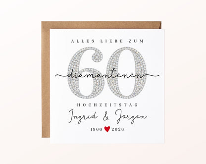 Diamantene Hochzeit Karte - Zahl 60 - personalisiert
