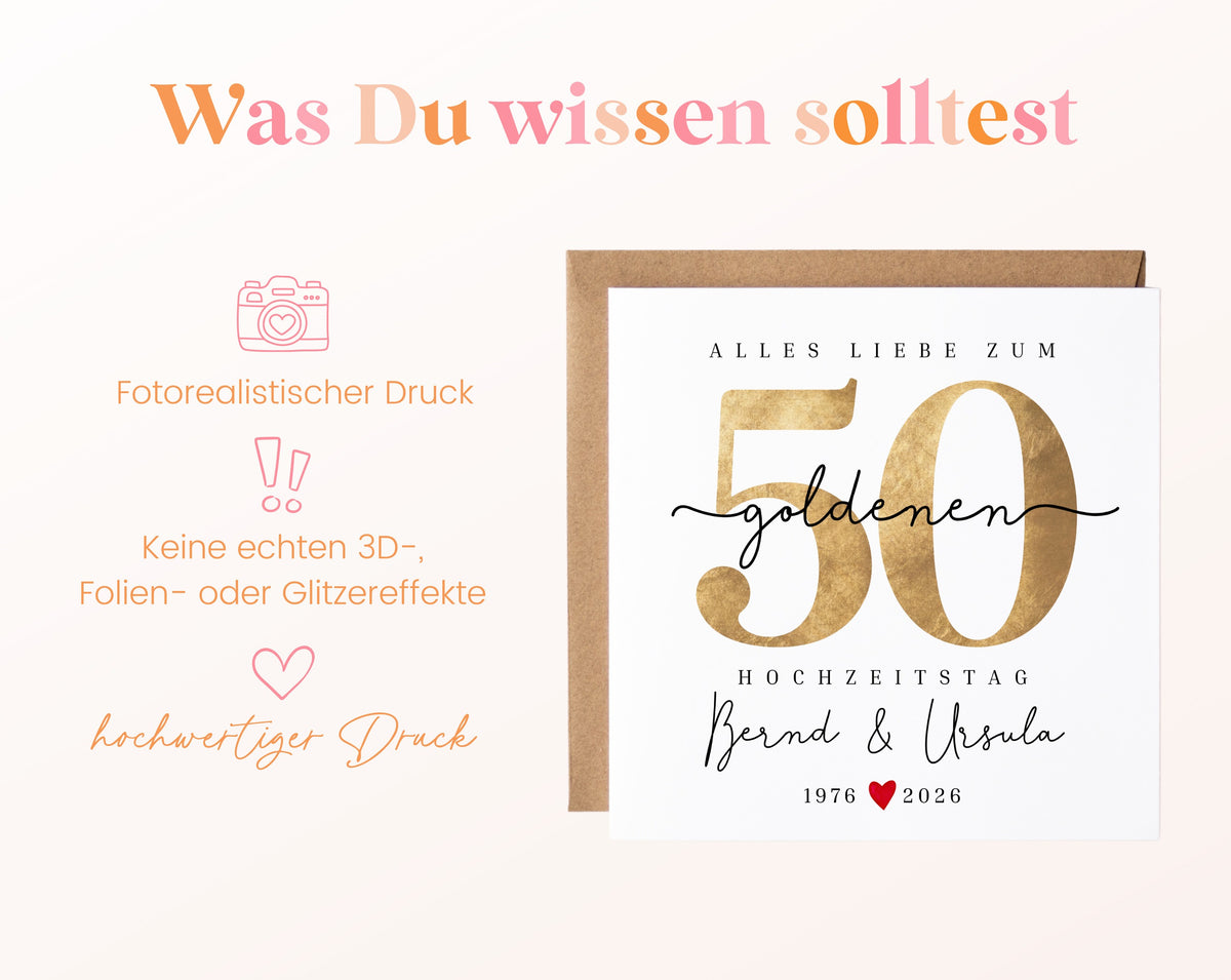 Goldene Hochzeit Karte - Zahl 50 mit Schriftzug - personalisiert