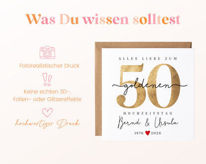 Goldene Hochzeit Karte - Zahl 50 mit Schriftzug - personalisiert