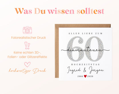 Diamantene Hochzeit Karte - Zahl 60 - personalisiert