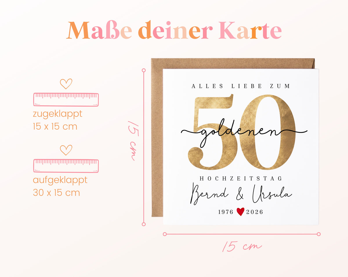 Goldene Hochzeit Karte - Zahl 50 mit Schriftzug - personalisiert