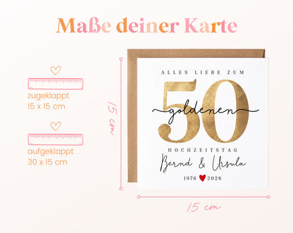 Goldene Hochzeit Karte - Zahl 50 mit Schriftzug - personalisiert