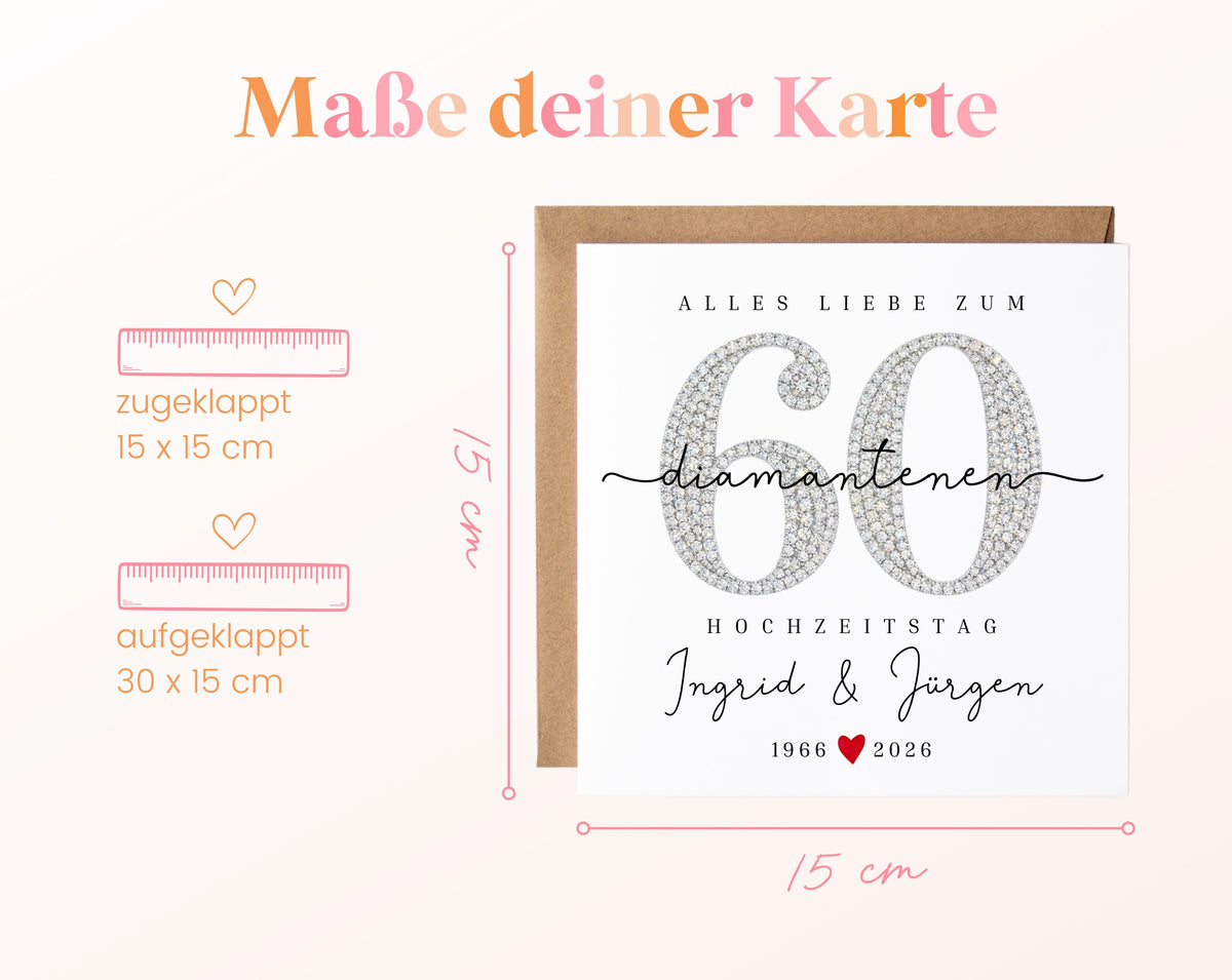 Diamantene Hochzeit Karte - Zahl 60 - personalisiert