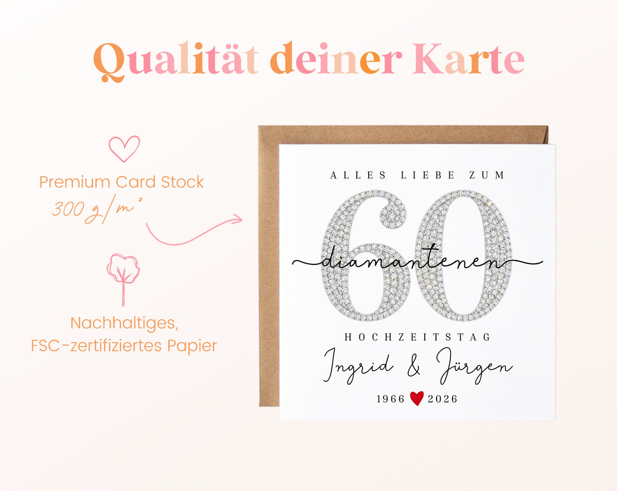 Diamantene Hochzeit Karte - Zahl 60 - personalisiert