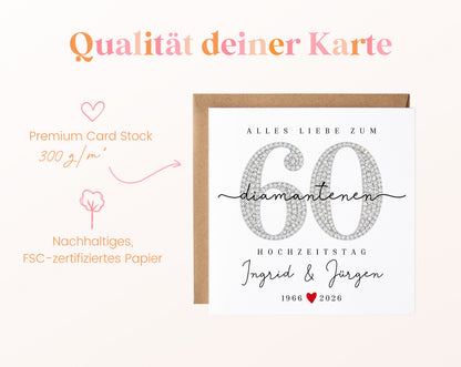 Diamantene Hochzeit Karte - Zahl 60 - personalisiert
