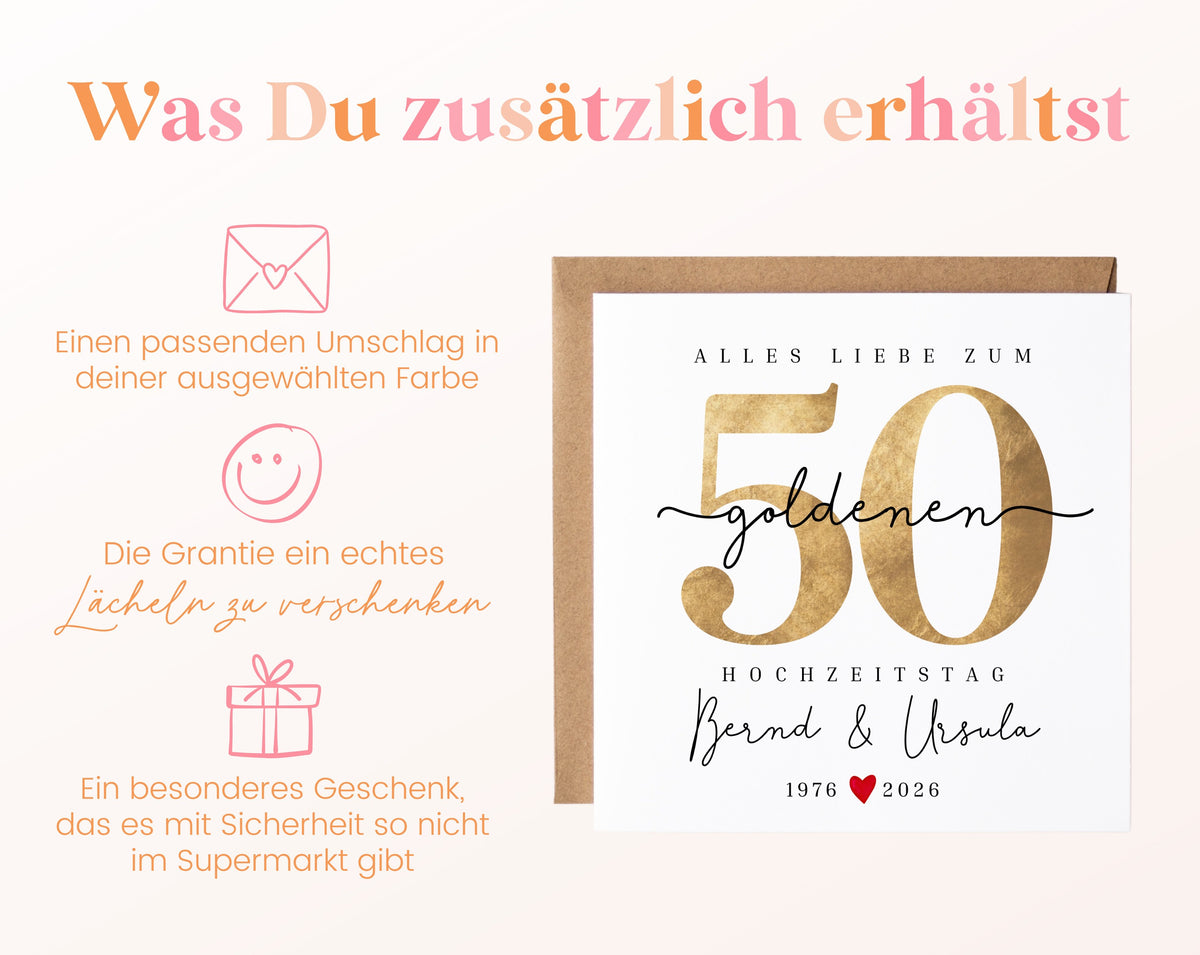 Goldene Hochzeit Karte - Zahl 50 mit Schriftzug - personalisiert
