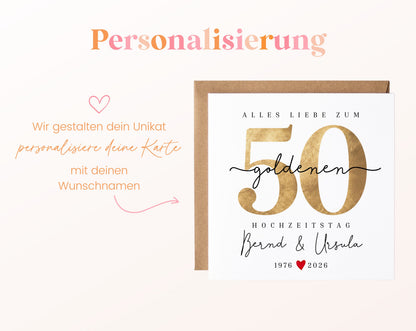 Goldene Hochzeit Karte - Zahl 50 mit Schriftzug - personalisiert