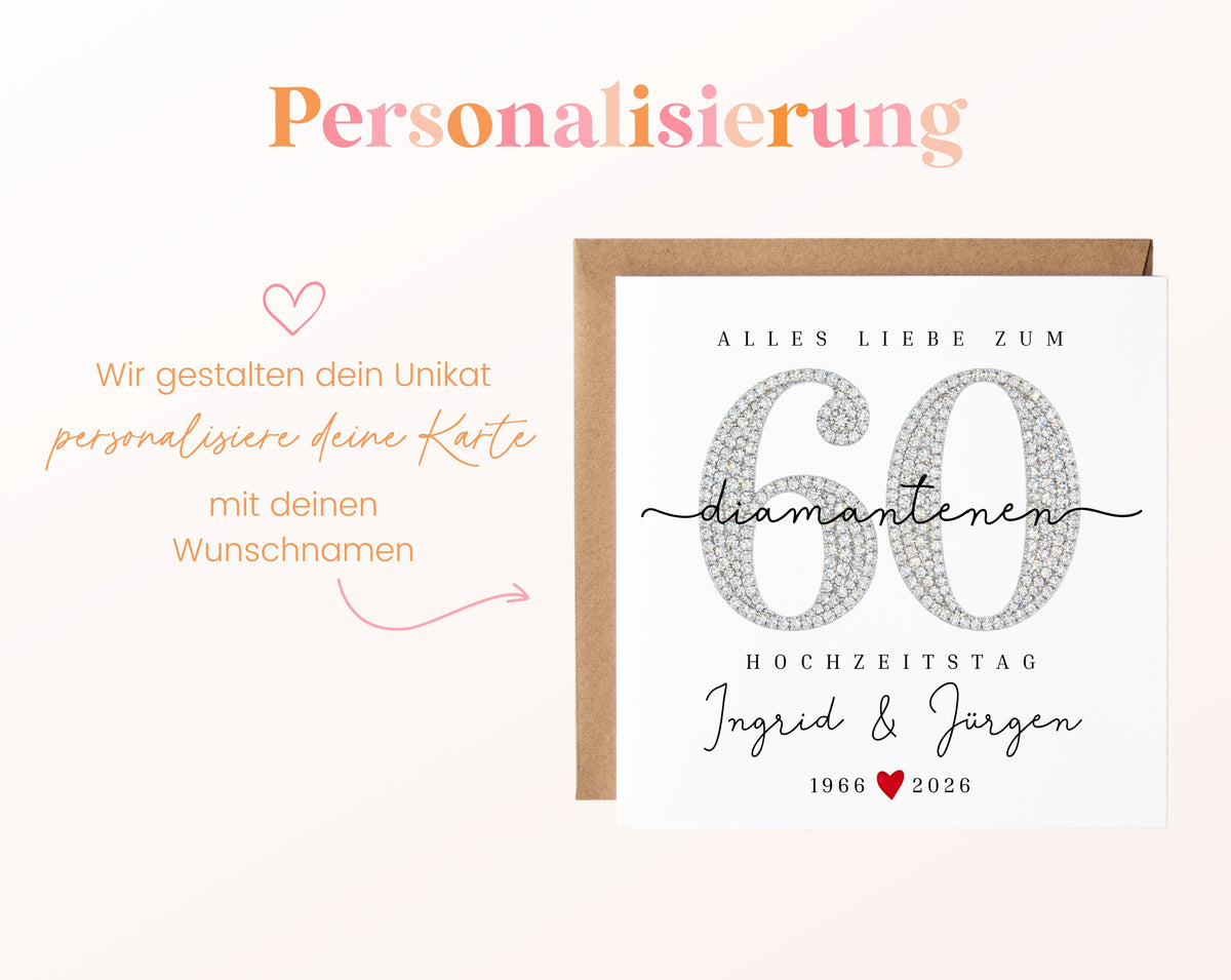 Diamantene Hochzeit Karte - Zahl 60 - personalisiert
