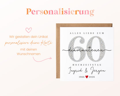 Diamantene Hochzeit Karte - Zahl 60 - personalisiert