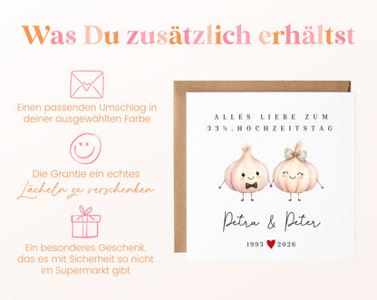 Knoblauchhochzeit Karte - Knoblauchpaar - personalisiert