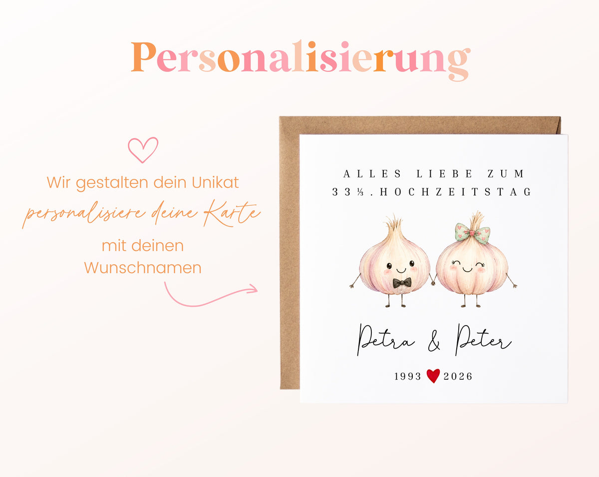 Knoblauchhochzeit Karte - Knoblauchpaar - personalisiert