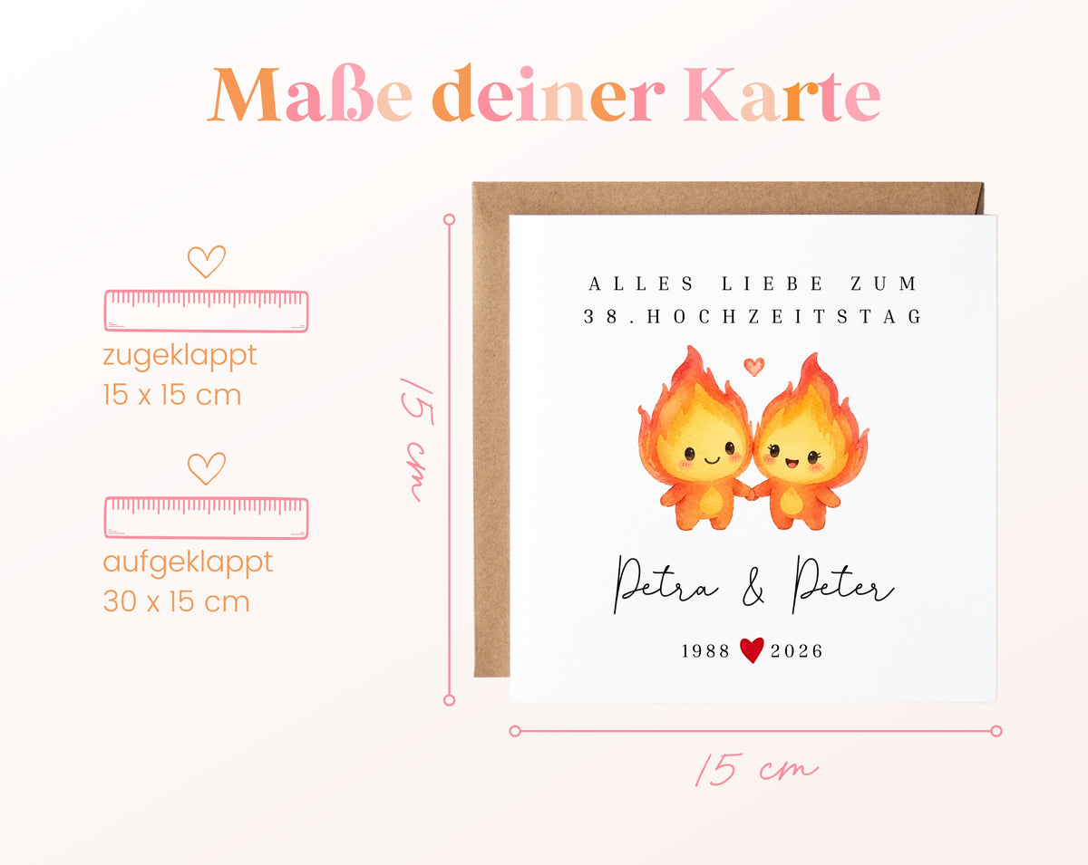 Feuerhochzeit Karte - Flammenpaar - personalisiert