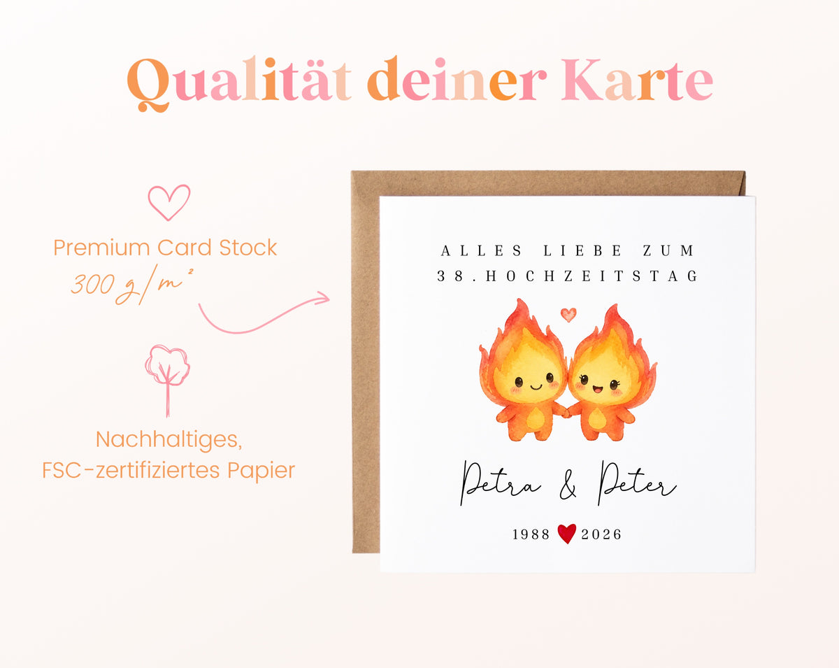 Feuerhochzeit Karte - Flammenpaar - personalisiert
