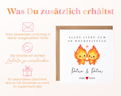 Feuerhochzeit Karte - Flammenpaar - personalisiert