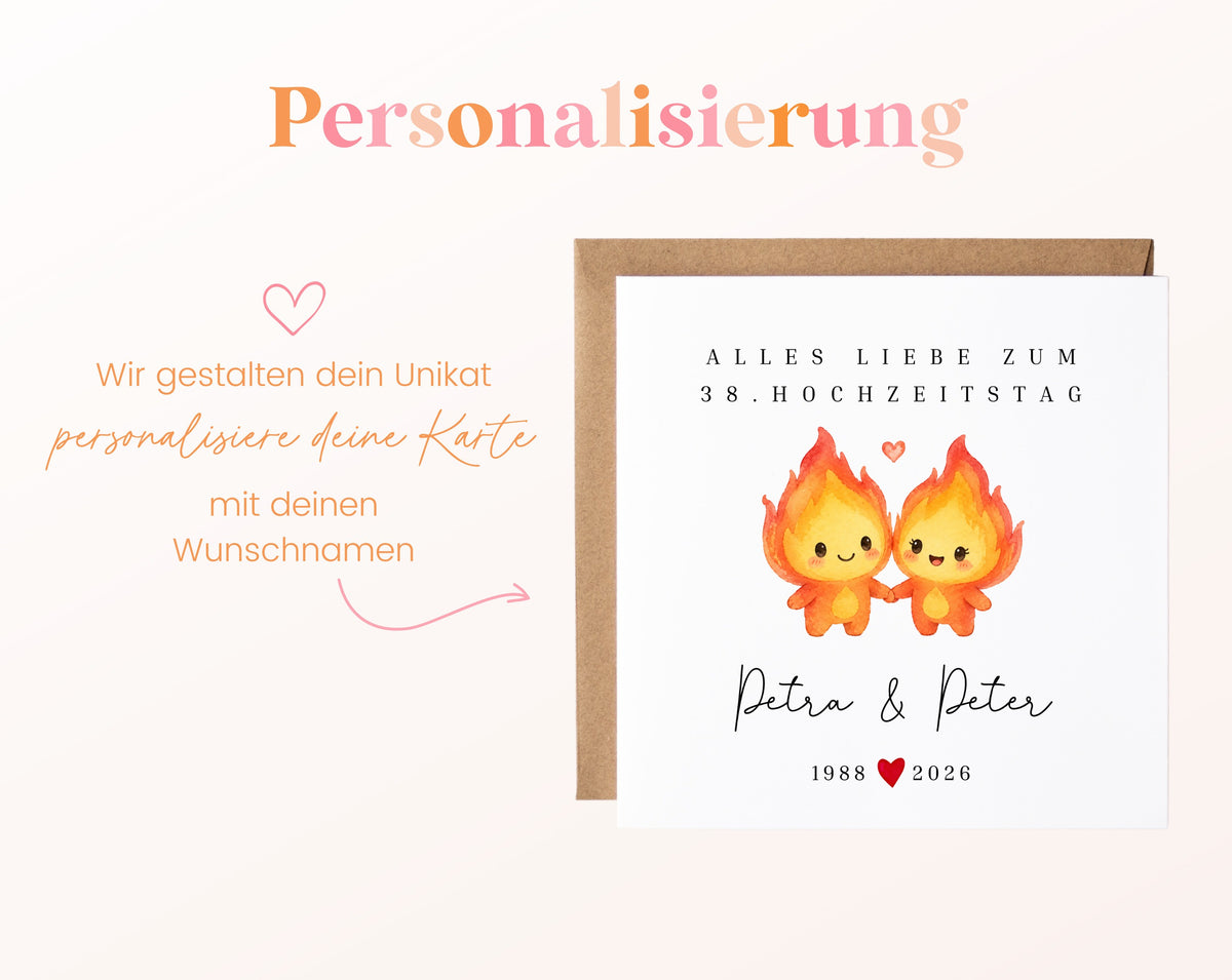 Feuerhochzeit Karte - Flammenpaar - personalisiert