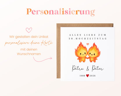 Feuerhochzeit Karte - Flammenpaar - personalisiert